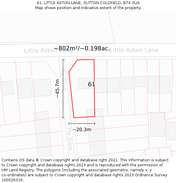 61, LITTLE ASTON LANE, SUTTON COLDFIELD, B74 3UA: Plot and title map