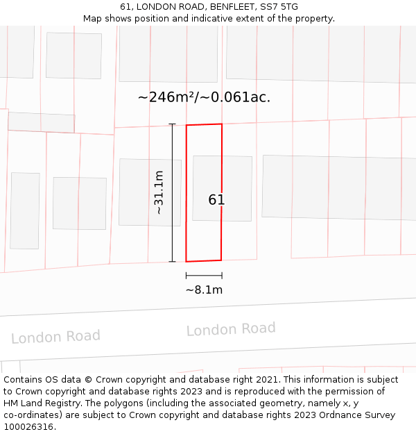 61, LONDON ROAD, BENFLEET, SS7 5TG: Plot and title map