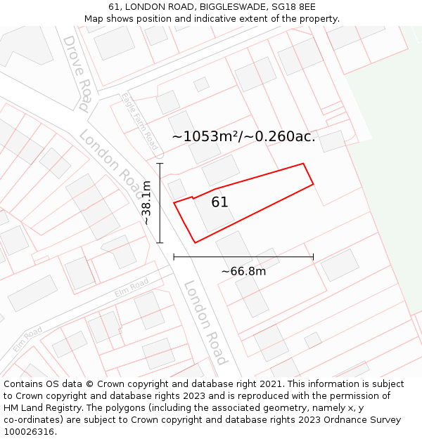 61, LONDON ROAD, BIGGLESWADE, SG18 8EE: Plot and title map