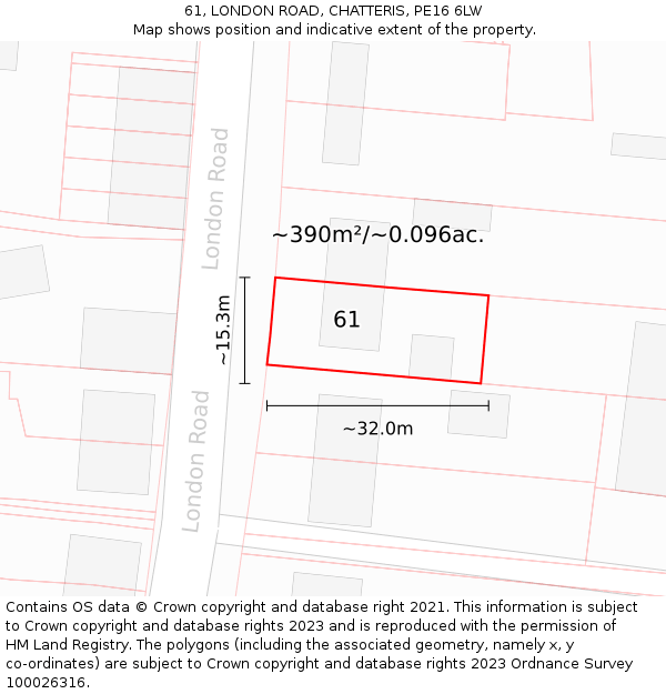 61, LONDON ROAD, CHATTERIS, PE16 6LW: Plot and title map