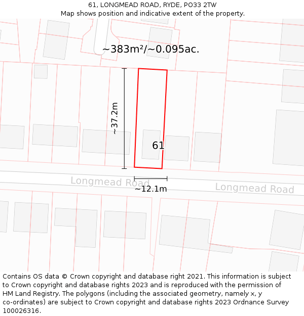 61, LONGMEAD ROAD, RYDE, PO33 2TW: Plot and title map