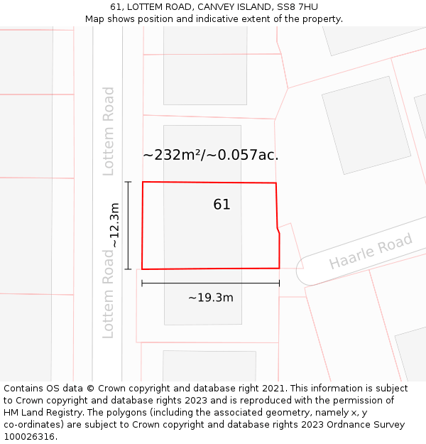 61, LOTTEM ROAD, CANVEY ISLAND, SS8 7HU: Plot and title map