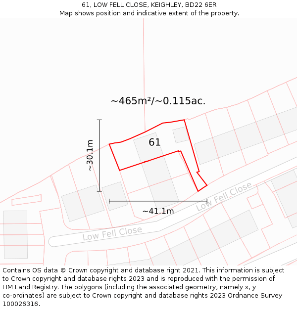 61, LOW FELL CLOSE, KEIGHLEY, BD22 6ER: Plot and title map