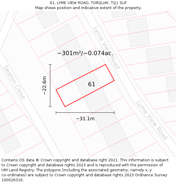 61, LYME VIEW ROAD, TORQUAY, TQ1 3UF: Plot and title map