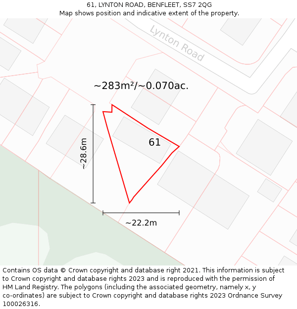 61, LYNTON ROAD, BENFLEET, SS7 2QG: Plot and title map