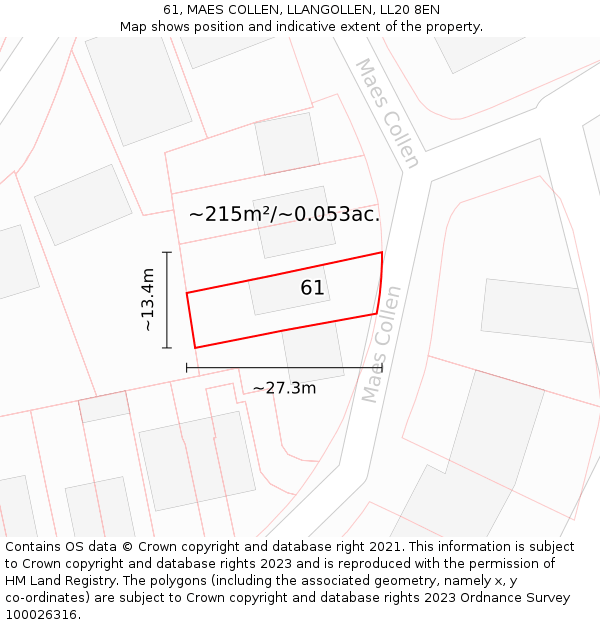 61, MAES COLLEN, LLANGOLLEN, LL20 8EN: Plot and title map