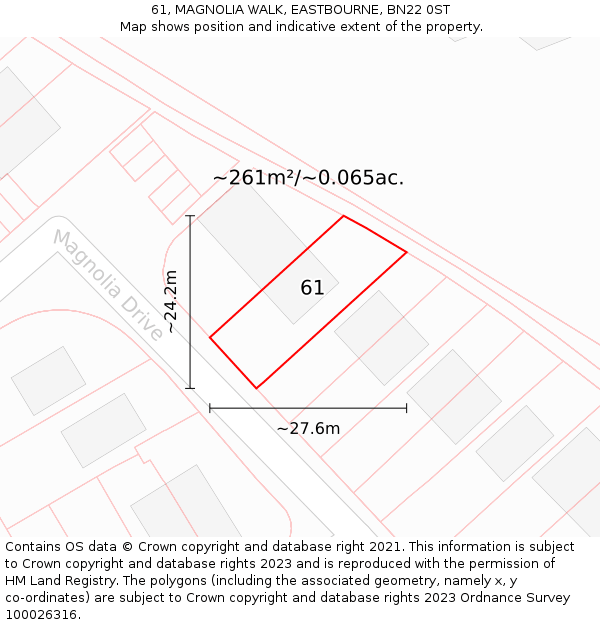 61, MAGNOLIA WALK, EASTBOURNE, BN22 0ST: Plot and title map