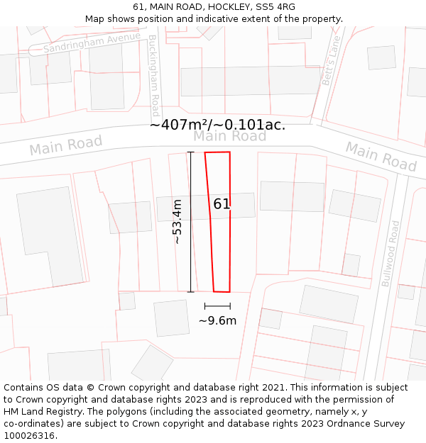 61, MAIN ROAD, HOCKLEY, SS5 4RG: Plot and title map