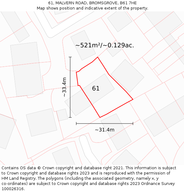 61, MALVERN ROAD, BROMSGROVE, B61 7HE: Plot and title map