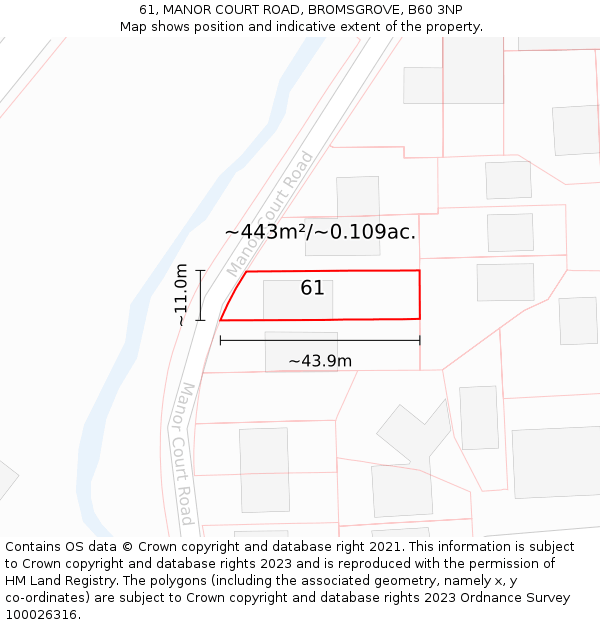 61, MANOR COURT ROAD, BROMSGROVE, B60 3NP: Plot and title map
