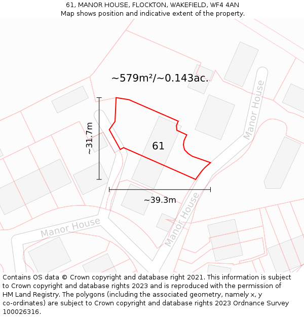 61, MANOR HOUSE, FLOCKTON, WAKEFIELD, WF4 4AN: Plot and title map