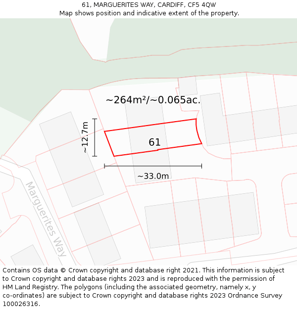 61, MARGUERITES WAY, CARDIFF, CF5 4QW: Plot and title map