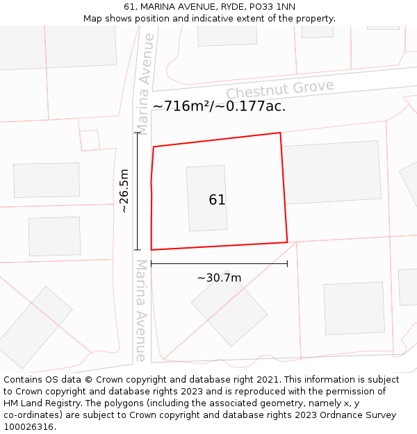 61, MARINA AVENUE, RYDE, PO33 1NN: Plot and title map