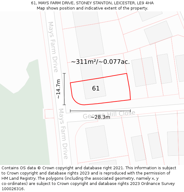 61, MAYS FARM DRIVE, STONEY STANTON, LEICESTER, LE9 4HA: Plot and title map