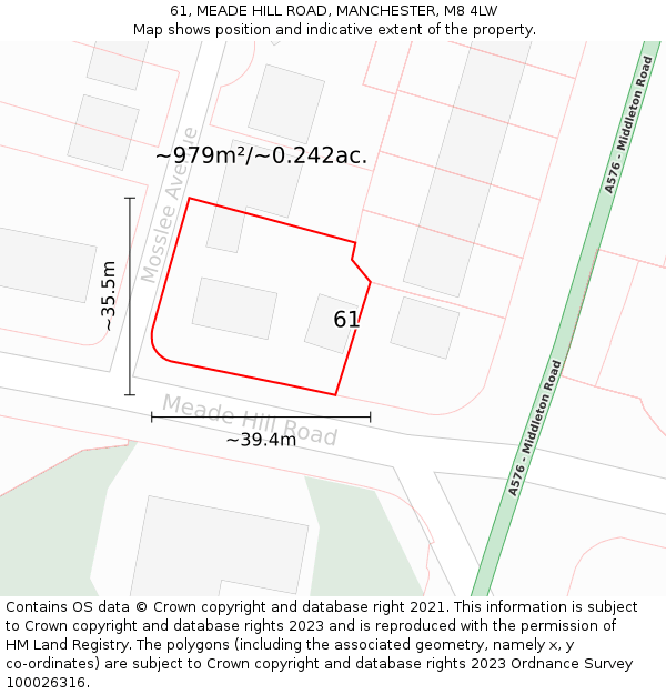 61, MEADE HILL ROAD, MANCHESTER, M8 4LW: Plot and title map