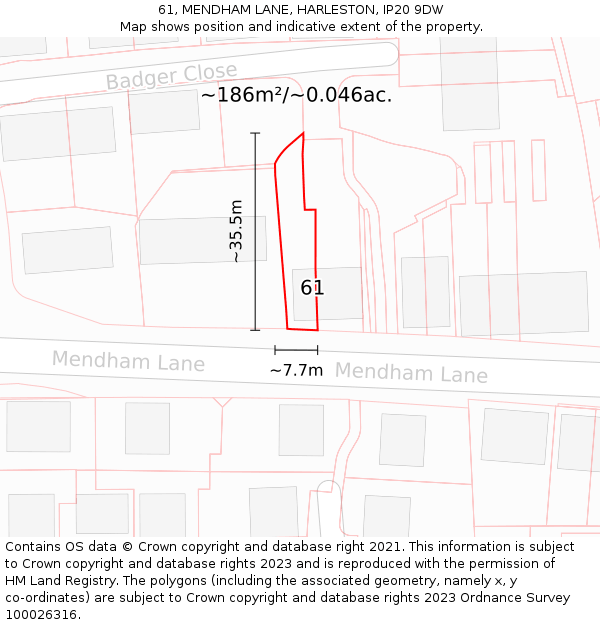 61, MENDHAM LANE, HARLESTON, IP20 9DW: Plot and title map