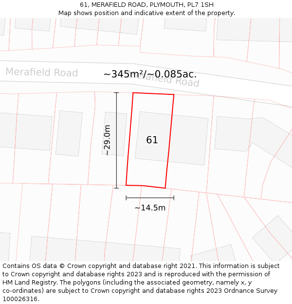 61, MERAFIELD ROAD, PLYMOUTH, PL7 1SH: Plot and title map