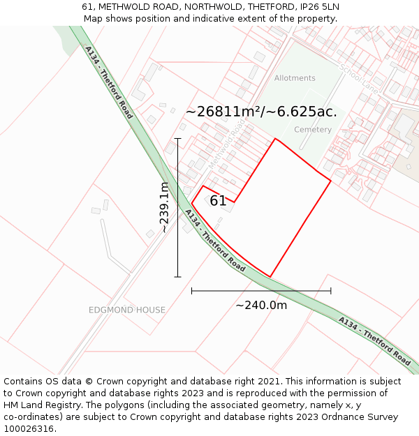 61, METHWOLD ROAD, NORTHWOLD, THETFORD, IP26 5LN: Plot and title map
