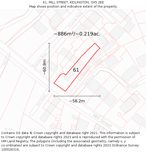 61, MILL STREET, KIDLINGTON, OX5 2EE: Plot and title map