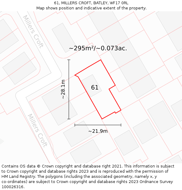 61, MILLERS CROFT, BATLEY, WF17 0RL: Plot and title map