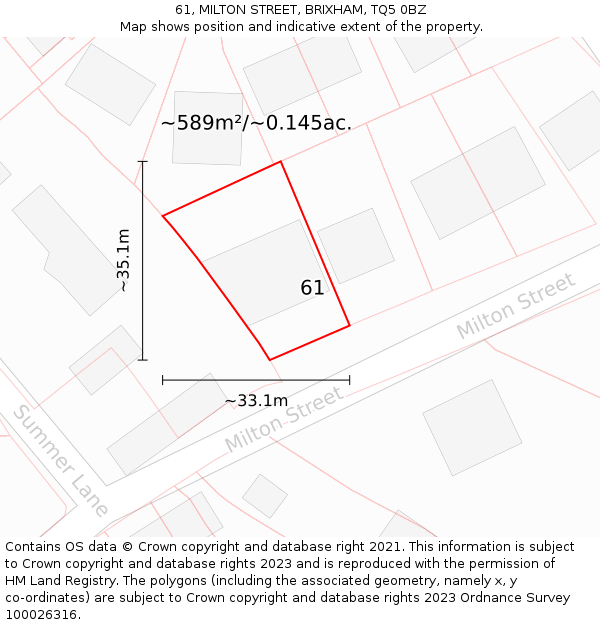 61, MILTON STREET, BRIXHAM, TQ5 0BZ: Plot and title map