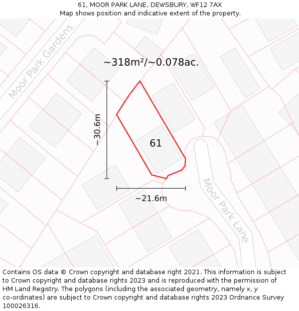 61, MOOR PARK LANE, DEWSBURY, WF12 7AX: Plot and title map