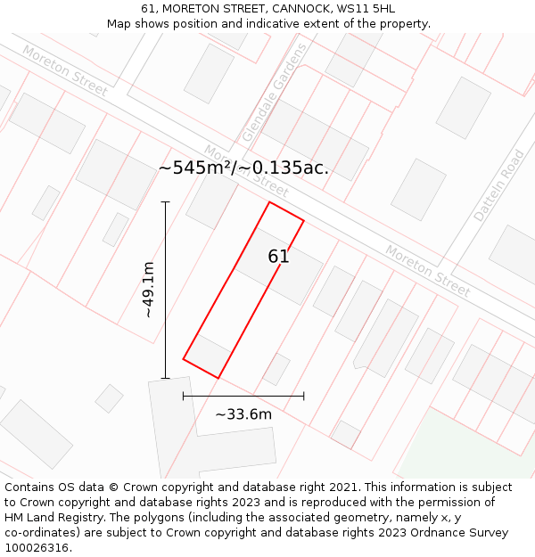 61, MORETON STREET, CANNOCK, WS11 5HL: Plot and title map