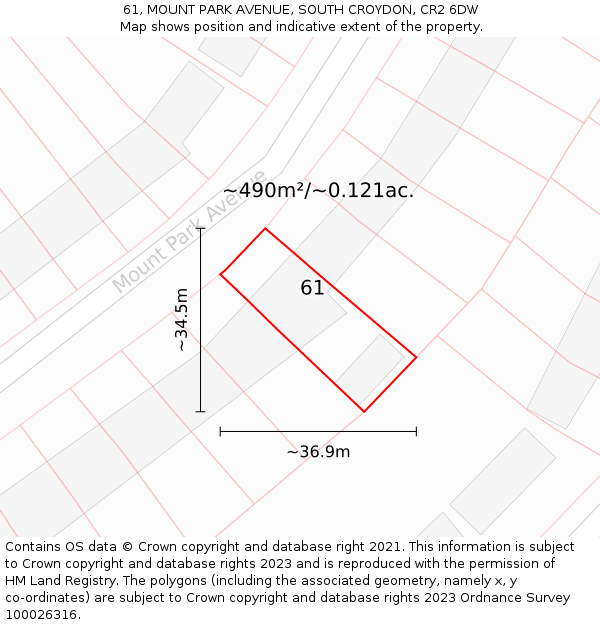 61, MOUNT PARK AVENUE, SOUTH CROYDON, CR2 6DW: Plot and title map