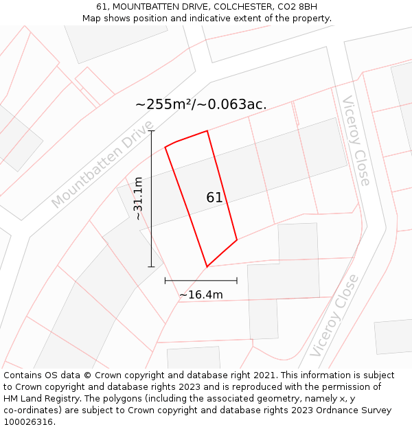 61, MOUNTBATTEN DRIVE, COLCHESTER, CO2 8BH: Plot and title map