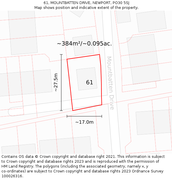 61, MOUNTBATTEN DRIVE, NEWPORT, PO30 5SJ: Plot and title map