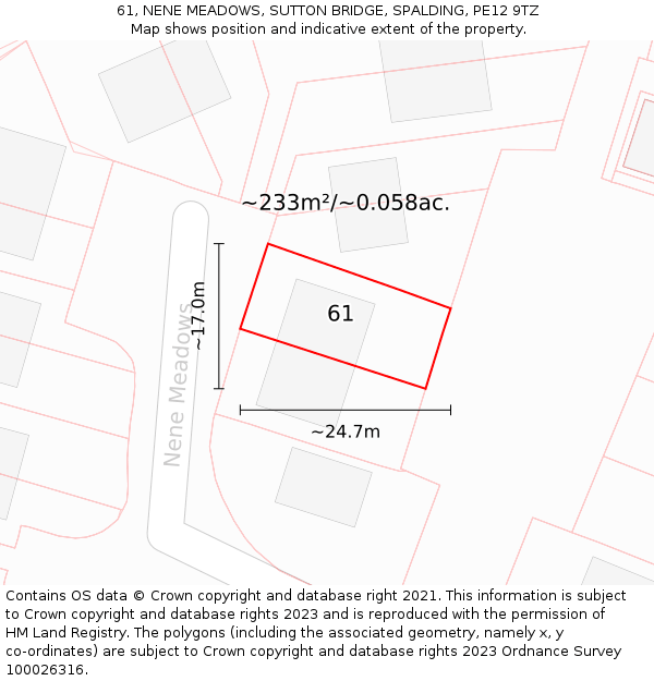 61, NENE MEADOWS, SUTTON BRIDGE, SPALDING, PE12 9TZ: Plot and title map