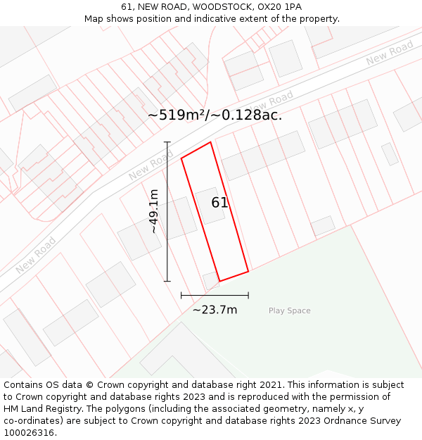 61, NEW ROAD, WOODSTOCK, OX20 1PA: Plot and title map