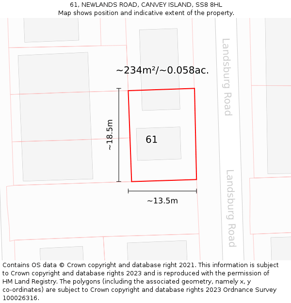 61, NEWLANDS ROAD, CANVEY ISLAND, SS8 8HL: Plot and title map