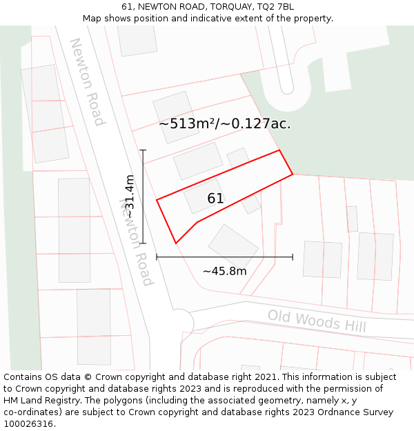 61, NEWTON ROAD, TORQUAY, TQ2 7BL: Plot and title map