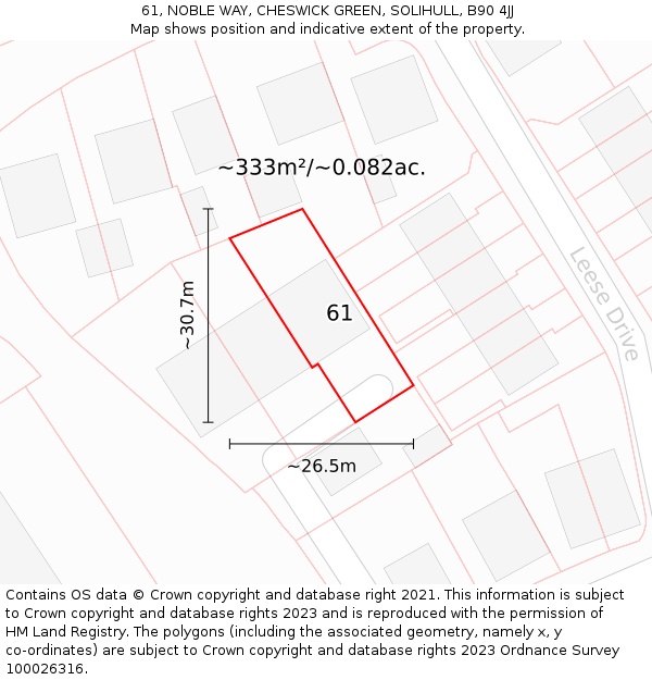 61, NOBLE WAY, CHESWICK GREEN, SOLIHULL, B90 4JJ: Plot and title map