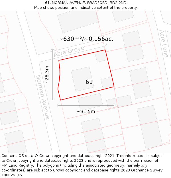 61, NORMAN AVENUE, BRADFORD, BD2 2ND: Plot and title map