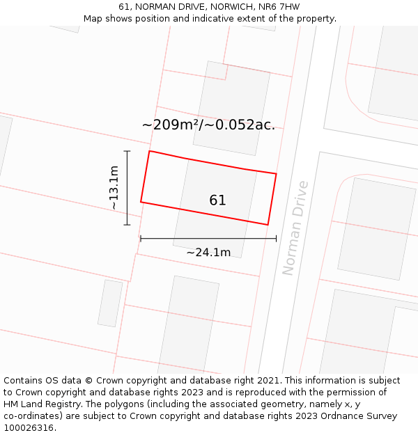 61, NORMAN DRIVE, NORWICH, NR6 7HW: Plot and title map