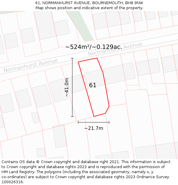 61, NORMANHURST AVENUE, BOURNEMOUTH, BH8 9NW: Plot and title map