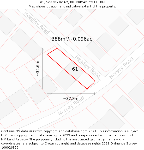 61, NORSEY ROAD, BILLERICAY, CM11 1BH: Plot and title map