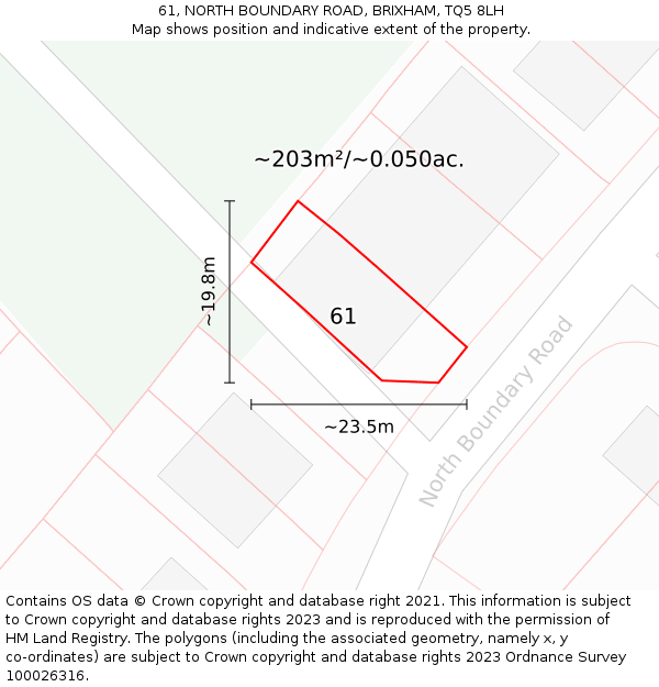 61, NORTH BOUNDARY ROAD, BRIXHAM, TQ5 8LH: Plot and title map