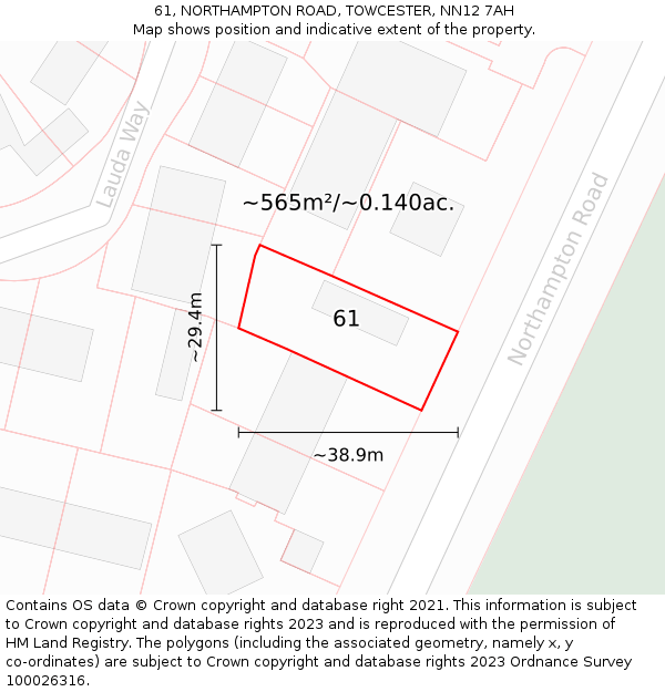 61, NORTHAMPTON ROAD, TOWCESTER, NN12 7AH: Plot and title map