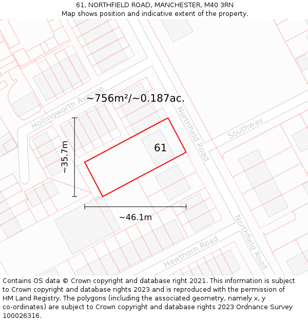 61, NORTHFIELD ROAD, MANCHESTER, M40 3RN: Plot and title map