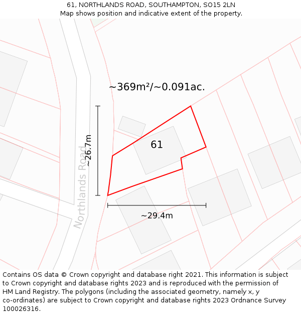 61, NORTHLANDS ROAD, SOUTHAMPTON, SO15 2LN: Plot and title map