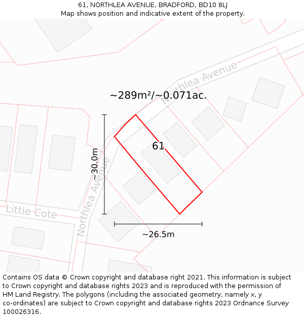 61, NORTHLEA AVENUE, BRADFORD, BD10 8LJ: Plot and title map