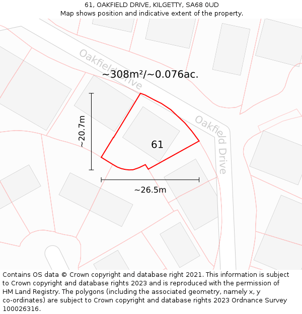 61, OAKFIELD DRIVE, KILGETTY, SA68 0UD: Plot and title map