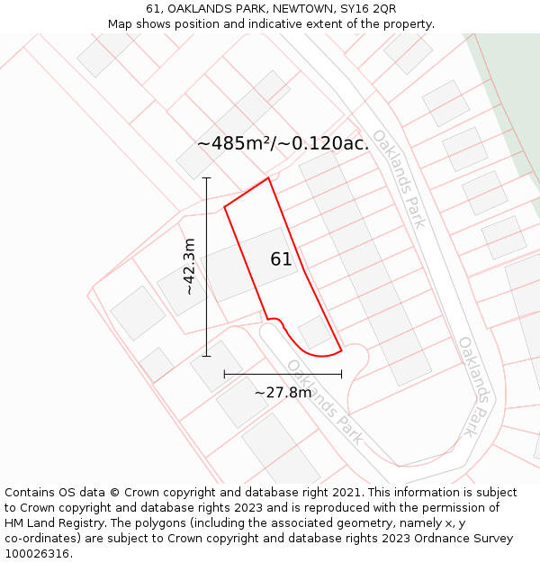 61, OAKLANDS PARK, NEWTOWN, SY16 2QR: Plot and title map