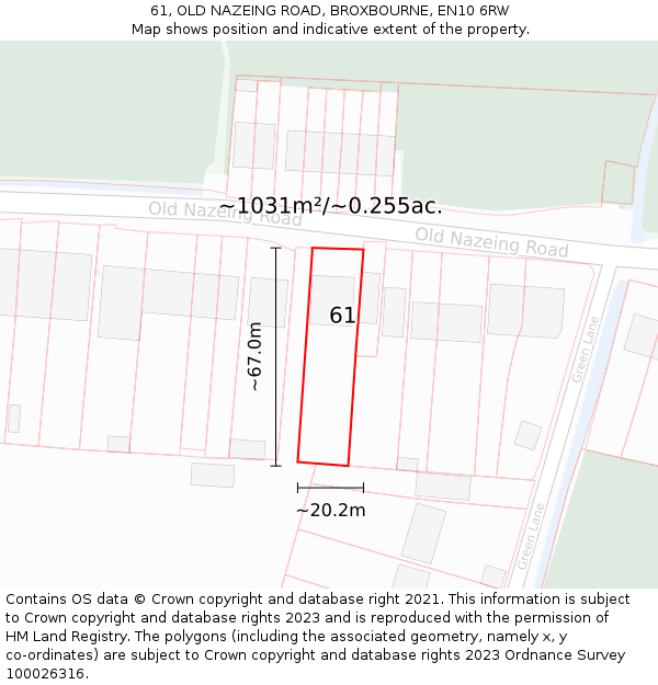 61, OLD NAZEING ROAD, BROXBOURNE, EN10 6RW: Plot and title map