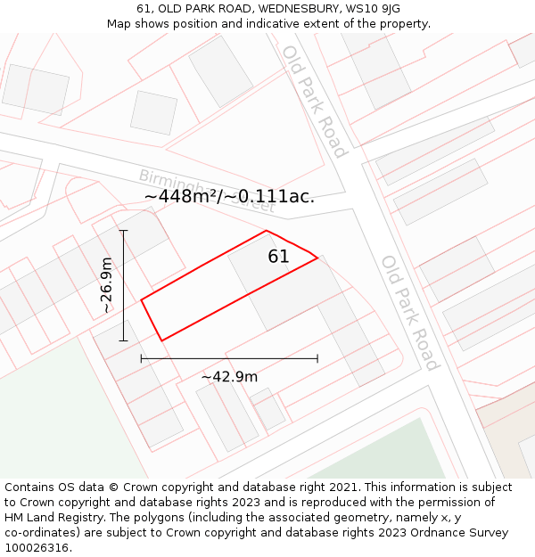 61, OLD PARK ROAD, WEDNESBURY, WS10 9JG: Plot and title map