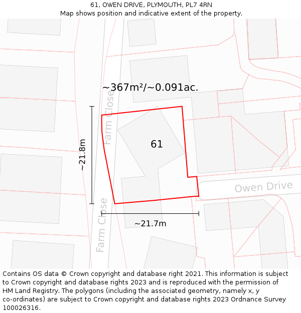 61, OWEN DRIVE, PLYMOUTH, PL7 4RN: Plot and title map