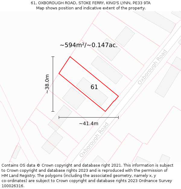 61, OXBOROUGH ROAD, STOKE FERRY, KING'S LYNN, PE33 9TA: Plot and title map